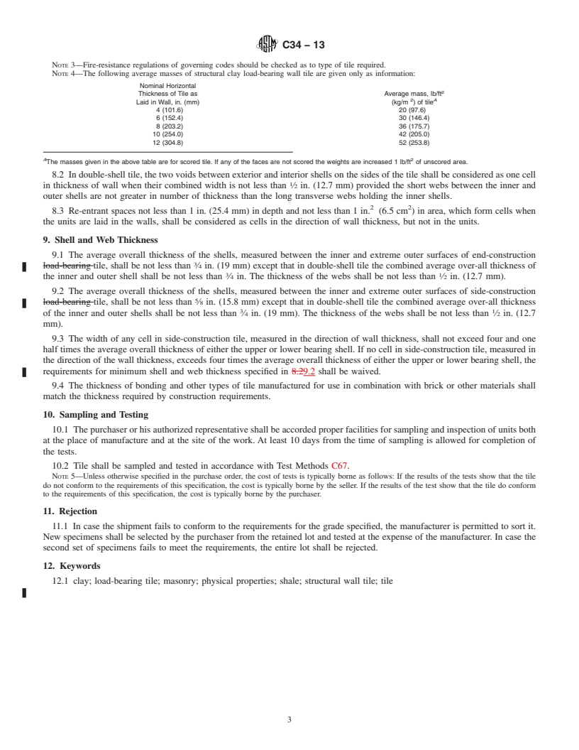 REDLINE ASTM C34-13 - Standard Specification for  Structural Clay Load-Bearing Wall Tile