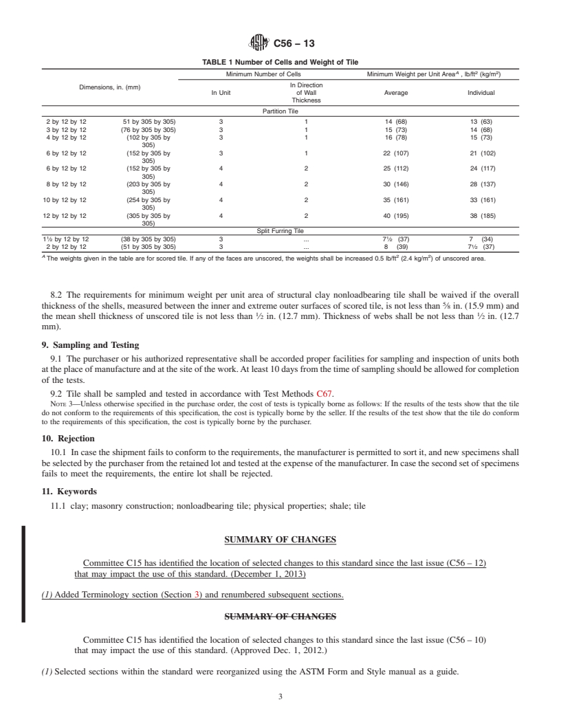 REDLINE ASTM C56-13 - Standard Specification for  Structural Clay Nonloadbearing Tile