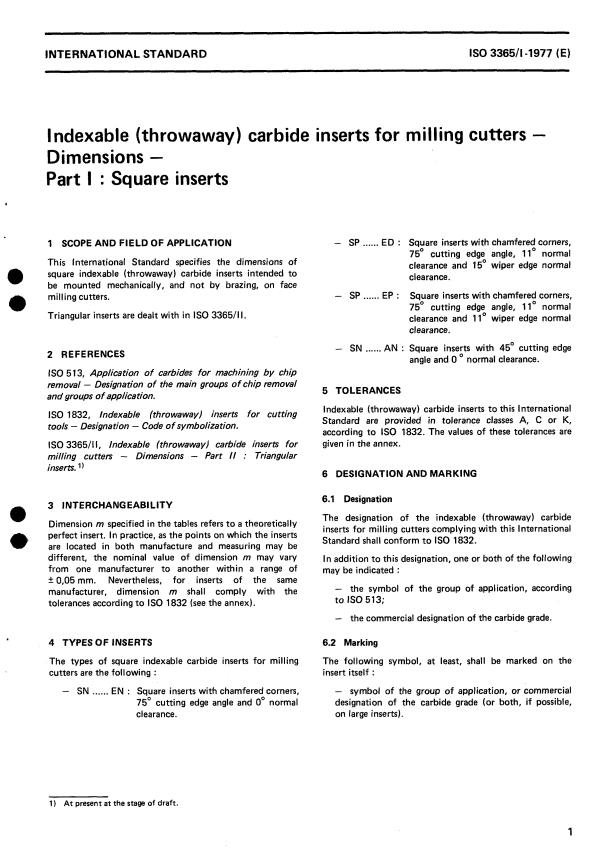 ISO 3365-1:1977 ISO 3365-1:1977 - Indexable (throwaway) carbide inserts for milling cutters -- Dimensions - Page 2 preview