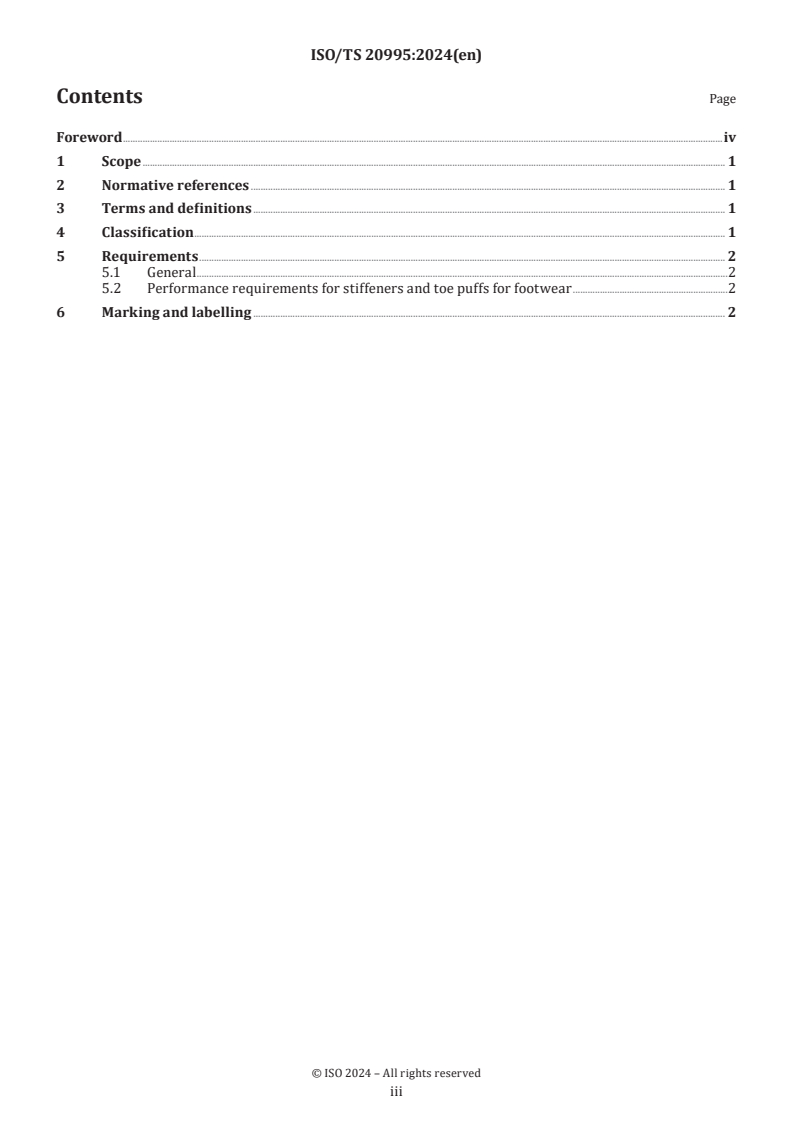 ISO/TS 20995:2024 - Footwear — Performance requirements for components for footwear — Stiffeners and toe puffs
Released:11/19/2024