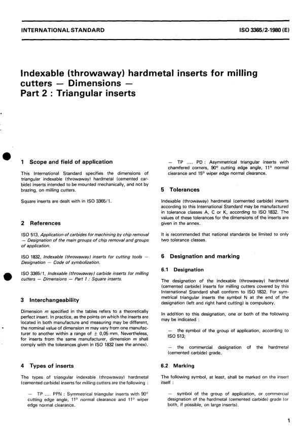 ISO 3365-2:1980 ISO 3365-2:1980 - Indexable (throwaway) hardmetal inserts for milling cutters -- Dimensions - Page 2 preview