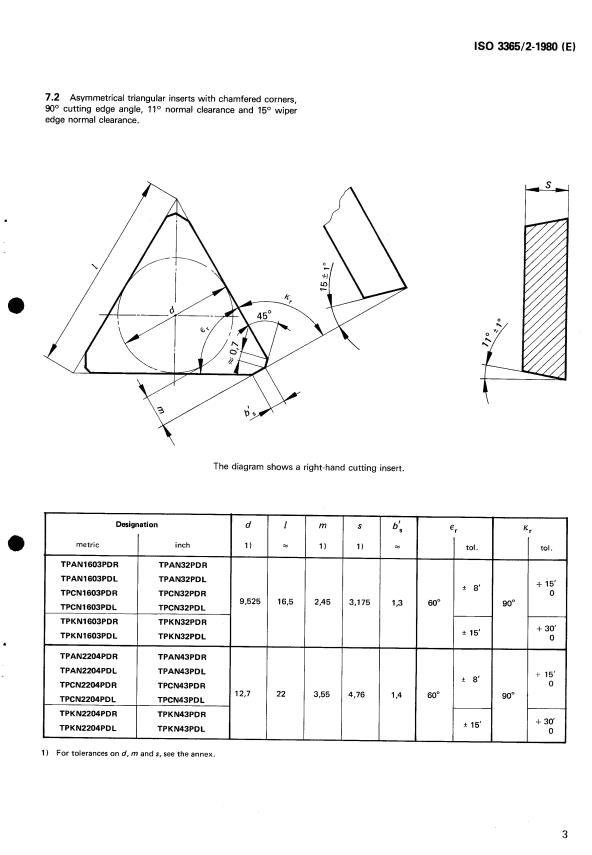 ISO 3365-2:1980 - Indexable (throwaway) hardmetal inserts for milling cutters -- Dimensions