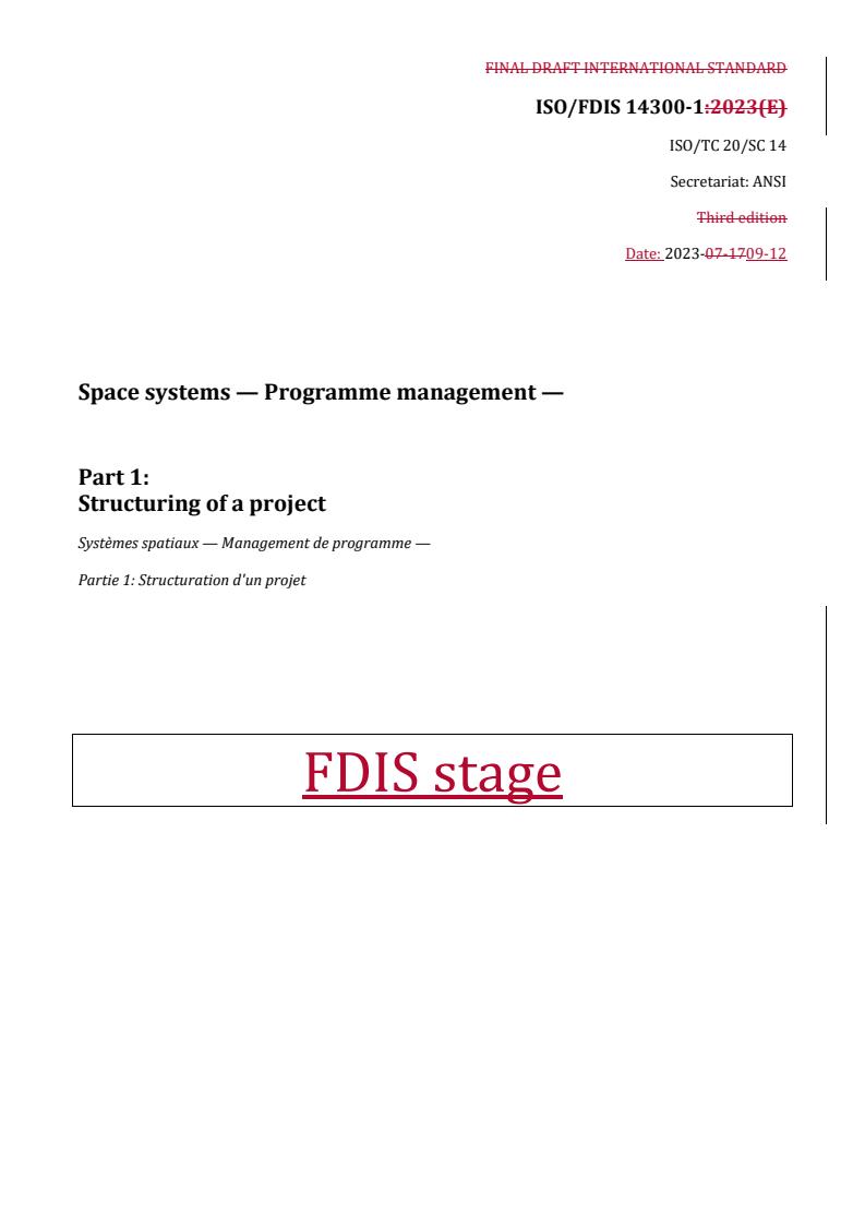 REDLINE ISO/FDIS 14300-1 - Space systems — Programme management — Part 1: Structuring of a project
Released:14. 09. 2023
