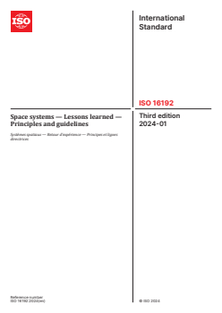 ISO 16192:2024 - Space systems — Lessons learned — Principles and guidelines
Released:4. 01. 2024 - Page 1 preview