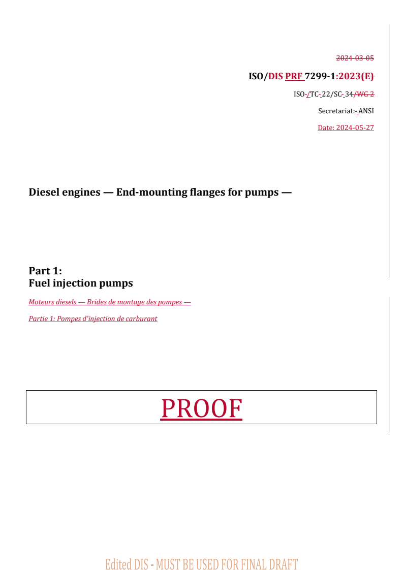 7299 ISO/PRF 7299-1 - Diesel engines — End-mounting flanges for pumps — Part ...