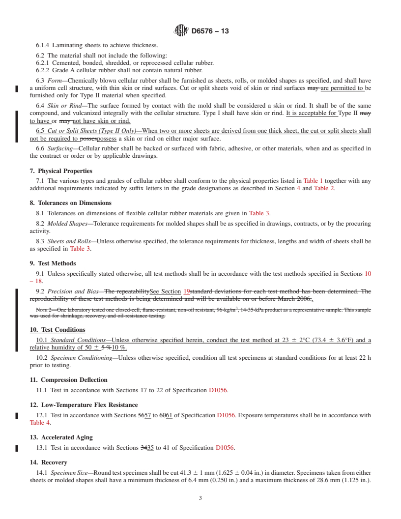 REDLINE ASTM D6576-13 - Standard Specification for  Flexible Cellular Rubber Chemically Blown