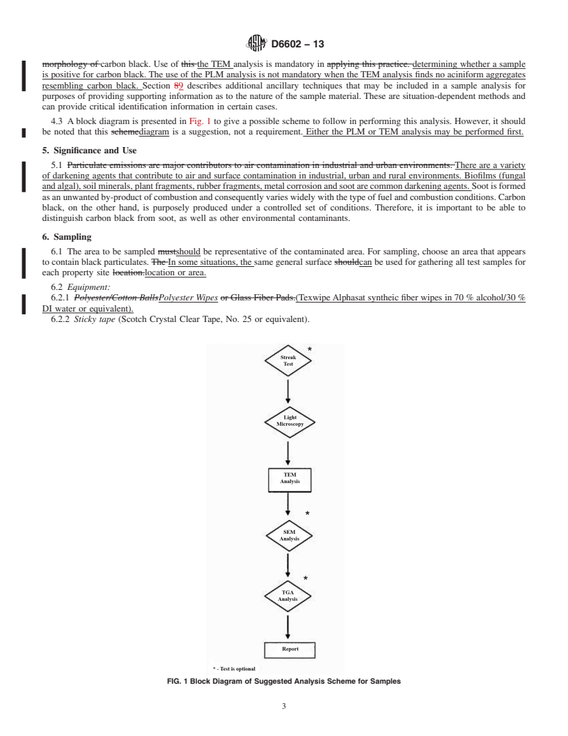 REDLINE ASTM D6602-13 - Standard Practice for  Sampling and Testing of Possible Carbon Black Fugitive Emissions  or Other Environmental Particulate, or Both