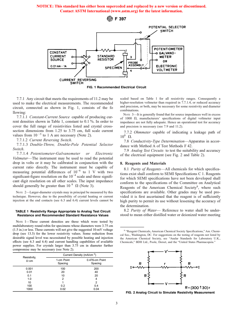 ASTM F397-93(1999) - Standard Test Method for Resistivity of Silicon Bars Using a Two-Point Probe