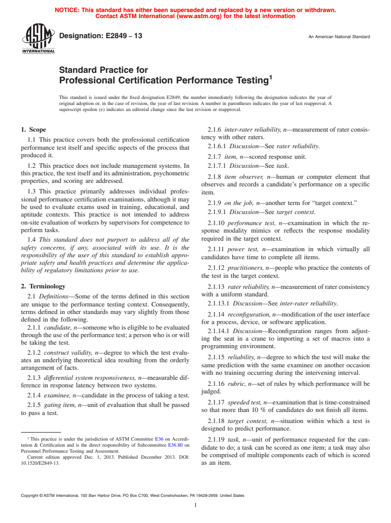 ASTM E2849-13 - Standard Practice for Professional Certification Performance Testing