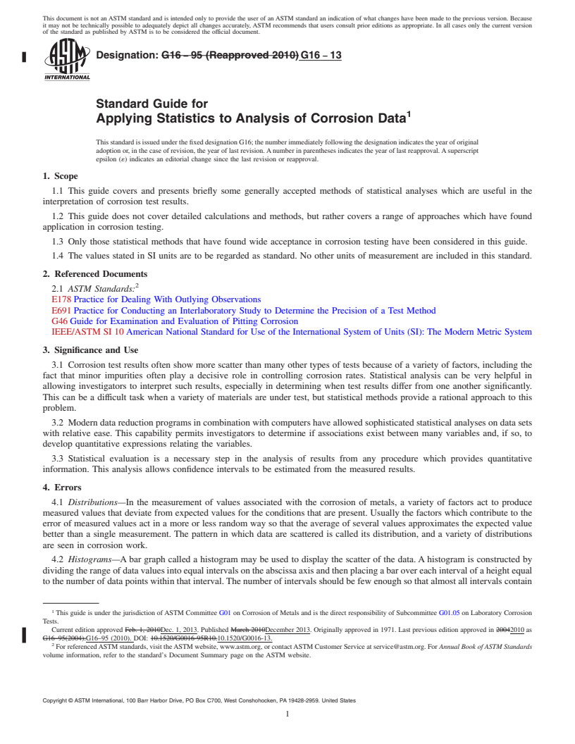 REDLINE ASTM G16-13 - Standard Guide for Applying Statistics to Analysis of Corrosion Data