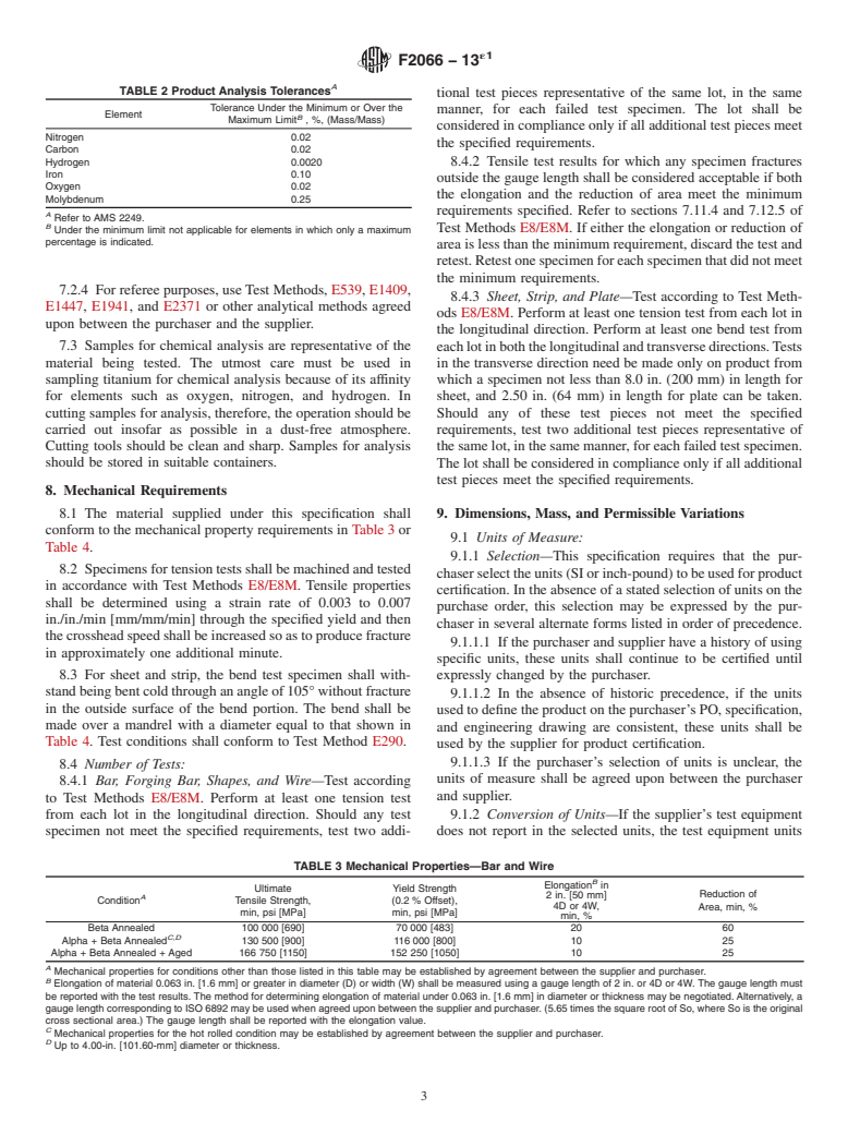 ASTM F2066-13e1 - Standard Specification for Wrought Titanium-15 Molybdenum Alloy for Surgical Implant Applications (UNS R58150)