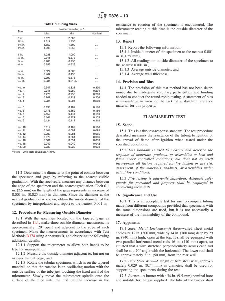 ASTM D876-13 - Standard Test Methods for  Nonrigid Vinyl Chloride Polymer Tubing Used for Electrical   Insulation