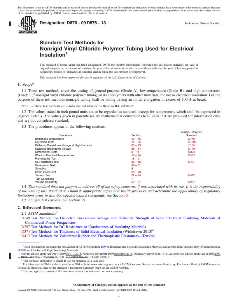 REDLINE ASTM D876-13 - Standard Test Methods for  Nonrigid Vinyl Chloride Polymer Tubing Used for Electrical   Insulation