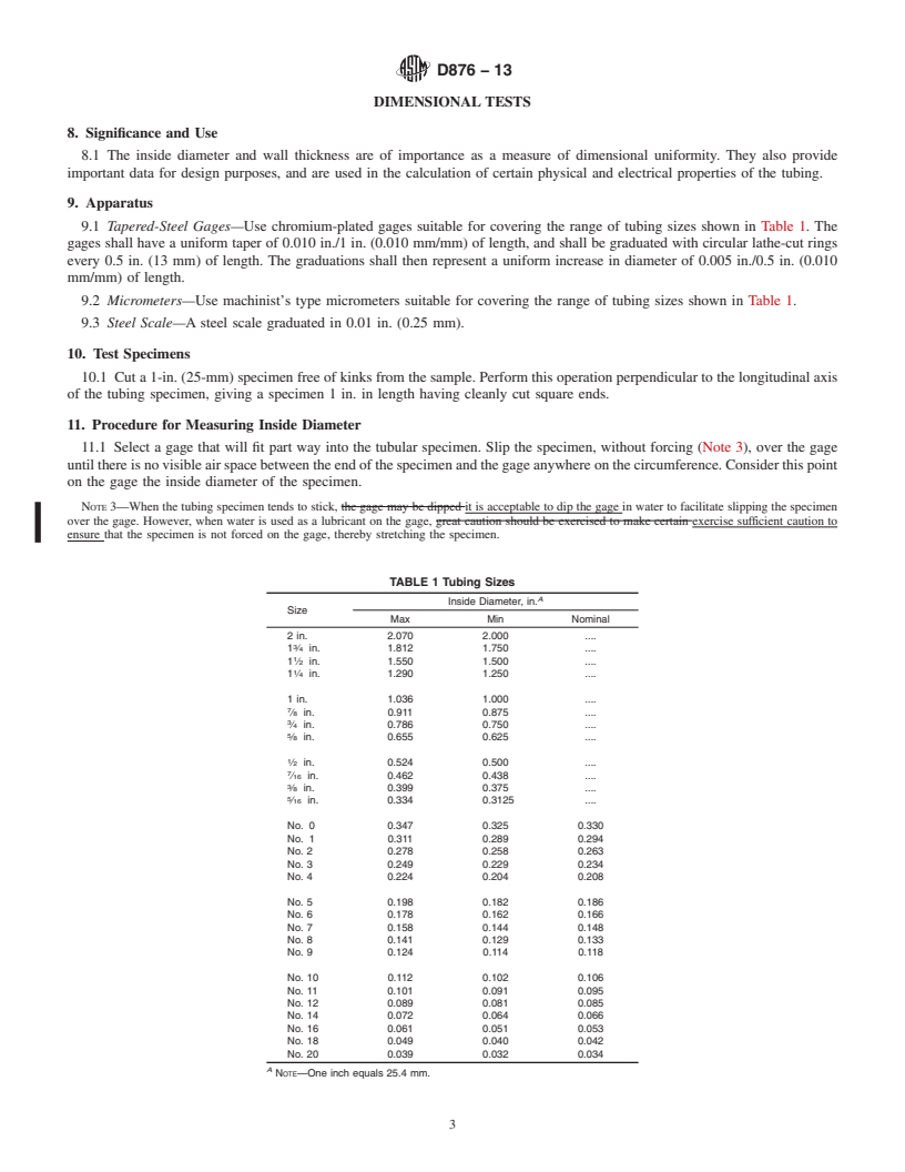 REDLINE ASTM D876-13 - Standard Test Methods for  Nonrigid Vinyl Chloride Polymer Tubing Used for Electrical   Insulation