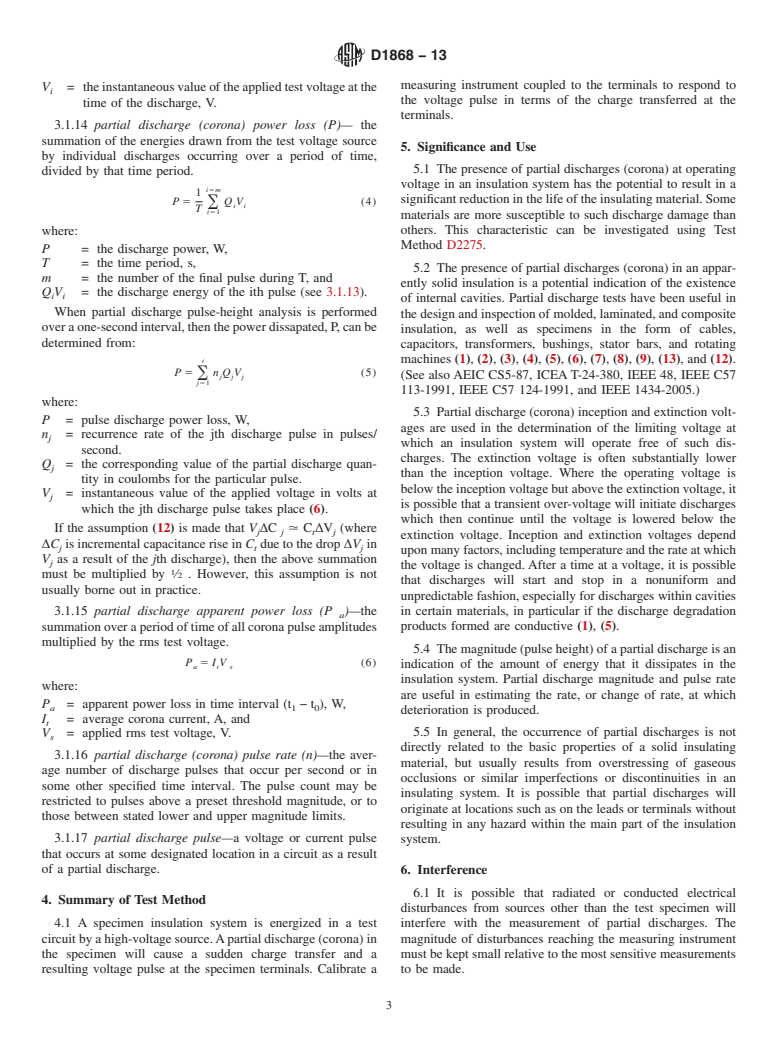 ASTM D1868-13 - Standard Test Method for  Detection and Measurement of Partial Discharge (Corona) Pulses in Evaluation of Insulation Systems