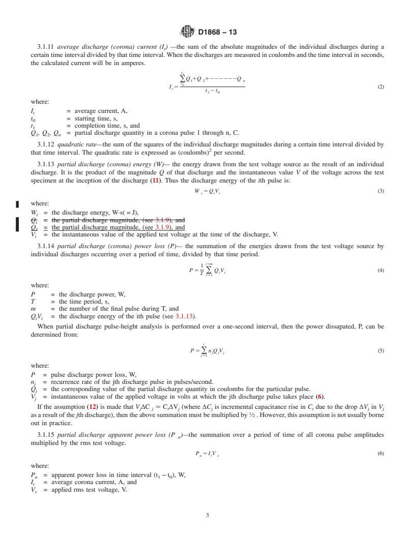 REDLINE ASTM D1868-13 - Standard Test Method for  Detection and Measurement of Partial Discharge (Corona) Pulses in Evaluation of Insulation Systems