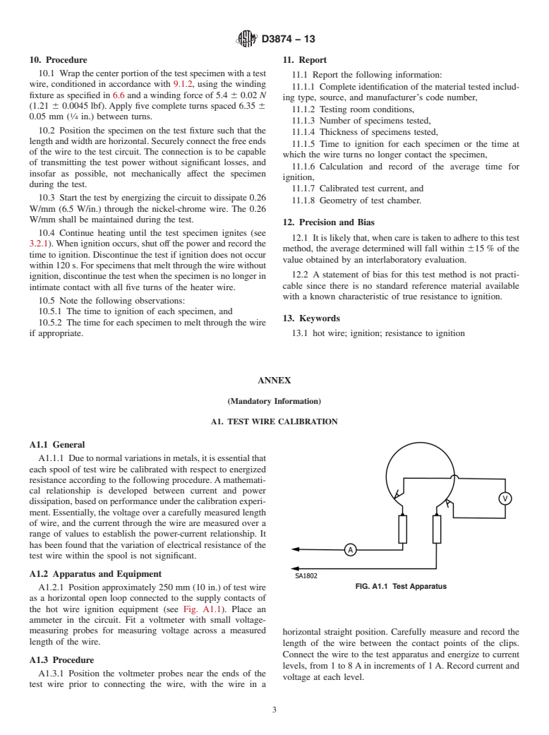 ASTM D3874-13 - Standard Test Method for Ignition of Materials by Hot Wire Sources