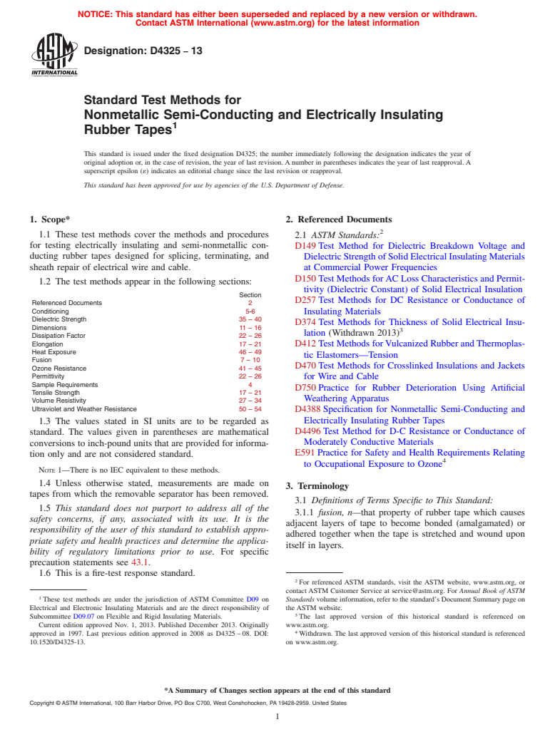 ASTM D4325-13 - Standard Test Methods for Nonmetallic Semi-Conducting and Electrically Insulating Rubber   Tapes