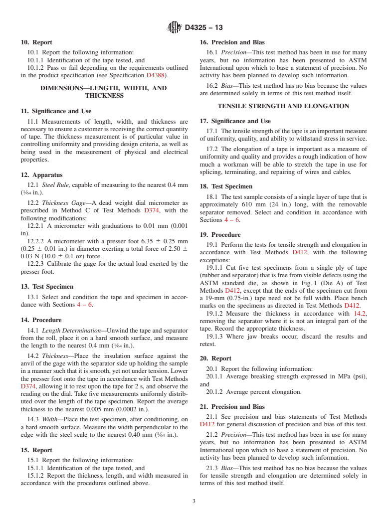 ASTM D4325-13 - Standard Test Methods for Nonmetallic Semi-Conducting and Electrically Insulating Rubber   Tapes