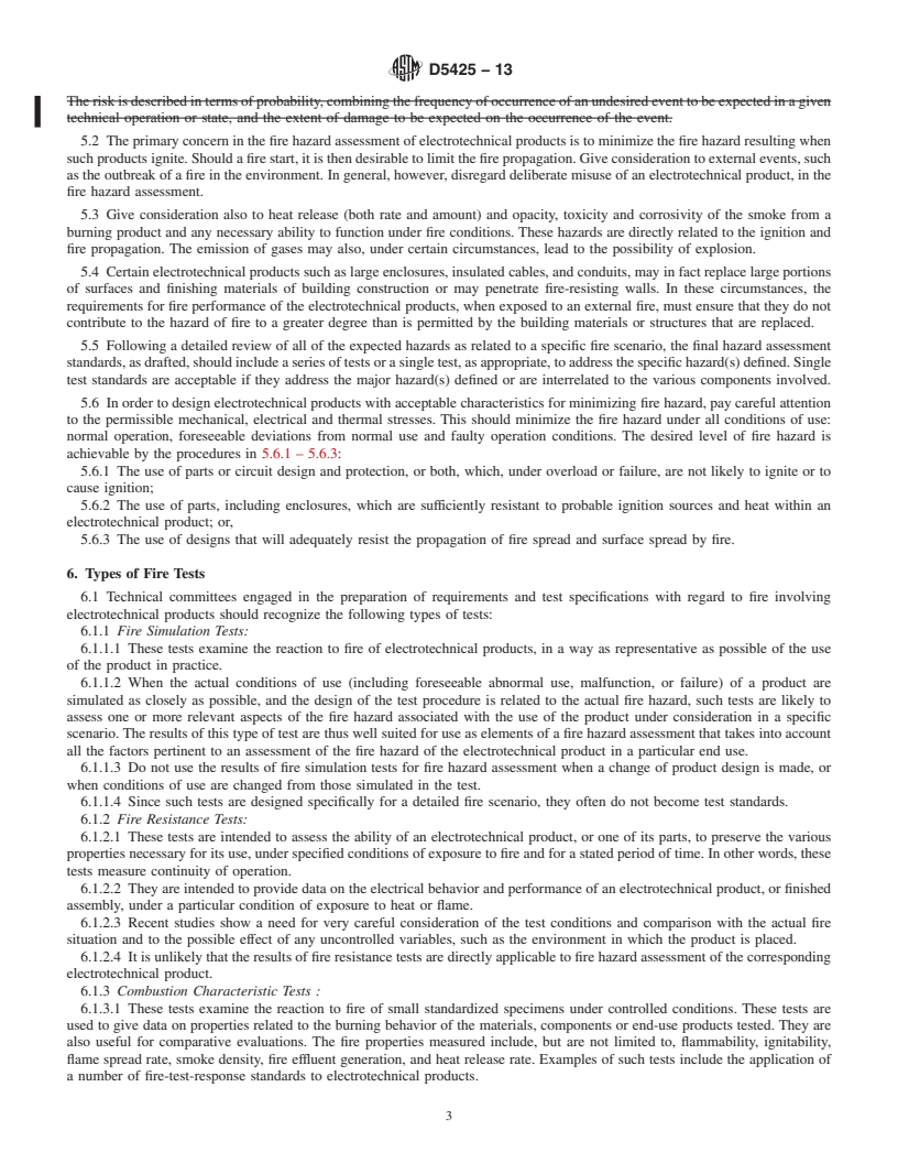 REDLINE ASTM D5425-13 - Standard Guide for Development of Fire Hazard Assessment Standards of Electrotechnical  Products