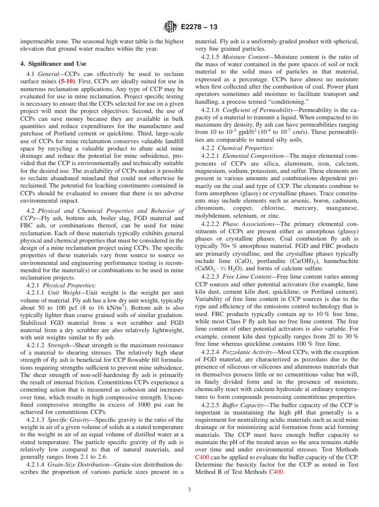 ASTM E2278-13 - Standard Guide for Use of Coal Combustion Products (CCPs) for Surface Mine Reclamation: Revegetation and Mitigation of Acid Mine Drainage