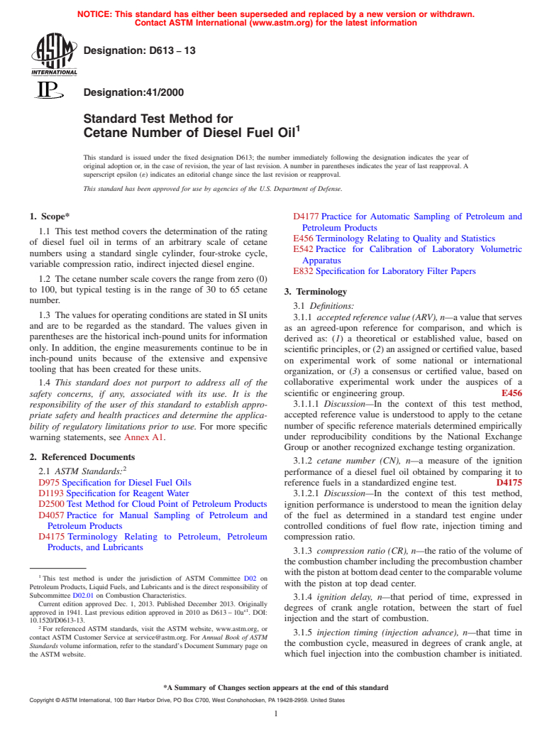 ASTM D613-13 - Standard Test Method for  Cetane Number of Diesel Fuel Oil