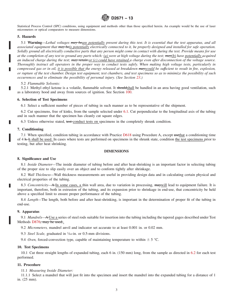 REDLINE ASTM D2671-13 - Standard Test Methods for  Heat-Shrinkable Tubing for Electrical Use