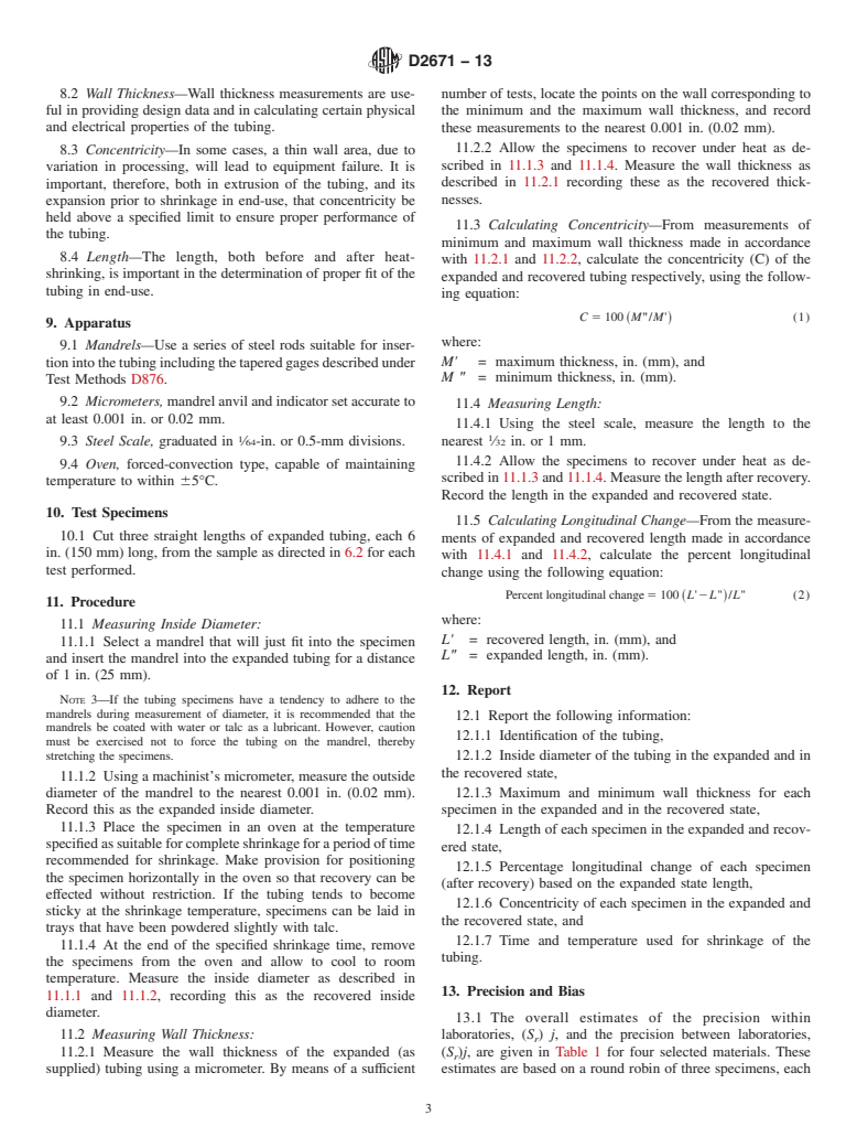 ASTM D2671-13 - Standard Test Methods for  Heat-Shrinkable Tubing for Electrical Use