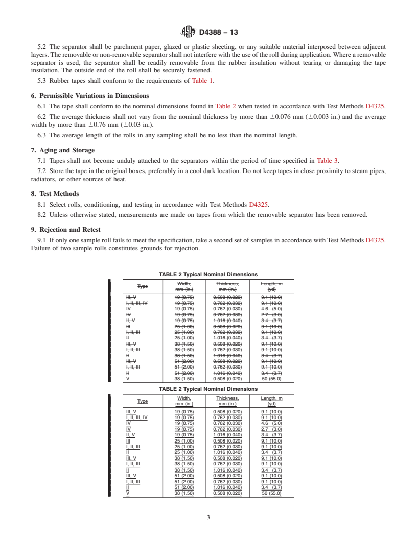 REDLINE ASTM D4388-13 - Standard Specification for  Nonmetallic Semi-Conducting and Electrically Insulating Rubber  Tapes