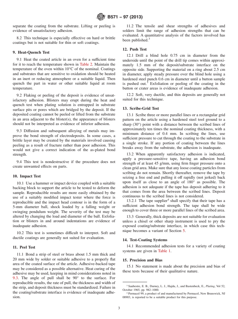 ASTM B571-97(2013) - Standard Practice for  Qualitative Adhesion Testing of Metallic Coatings