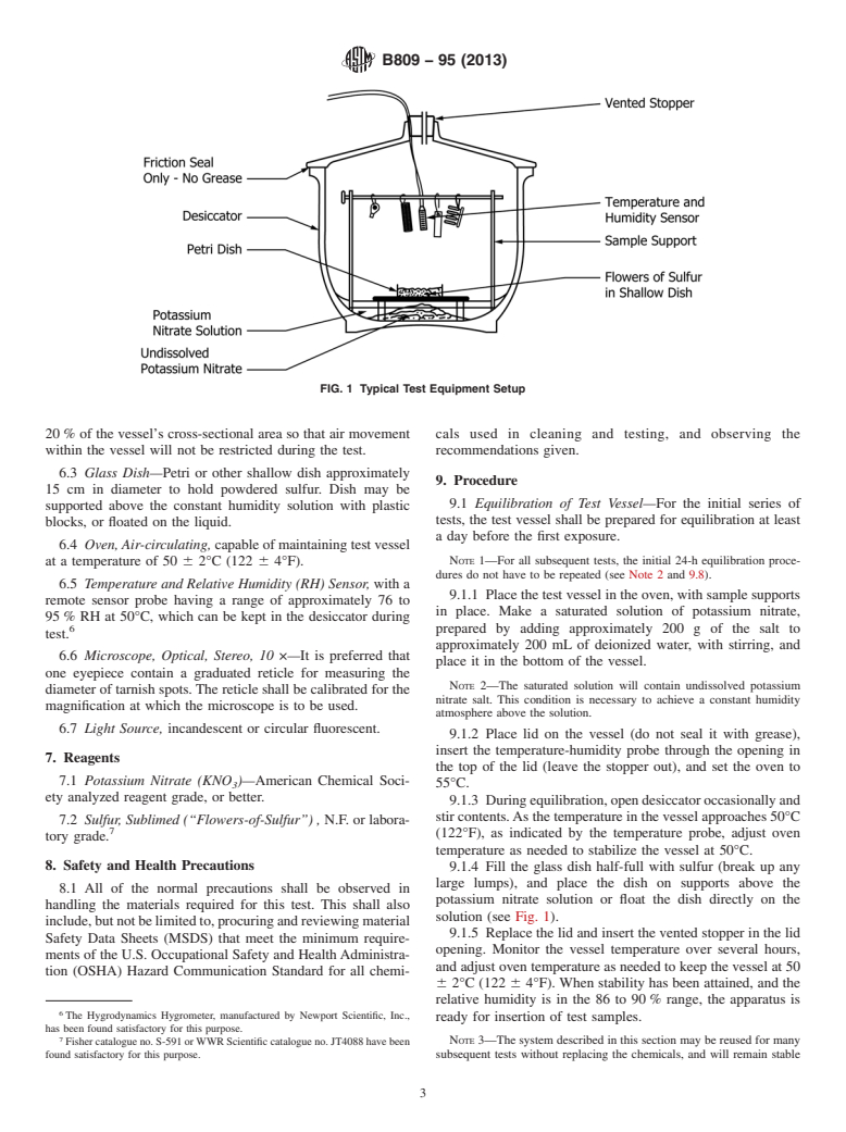 ASTM B809-95(2013) - Standard Test Method for  Porosity in Metallic Coatings by Humid Sulfur Vapor (&ldquo;Flowers-of-Sulfur&rdquo;)
