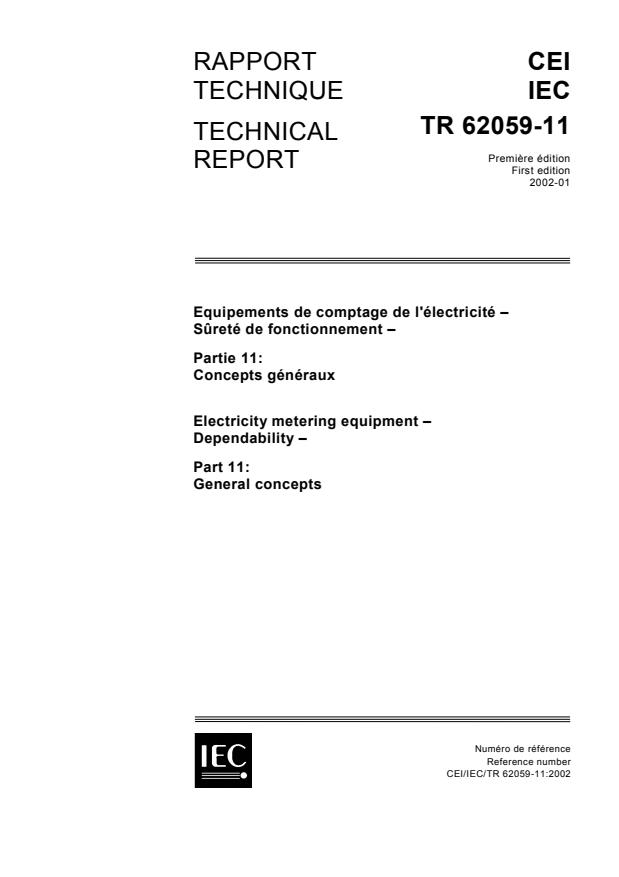 IEC TR 62059-11:2002 - Electricity metering equipment - Dependability - Part 11: General concepts