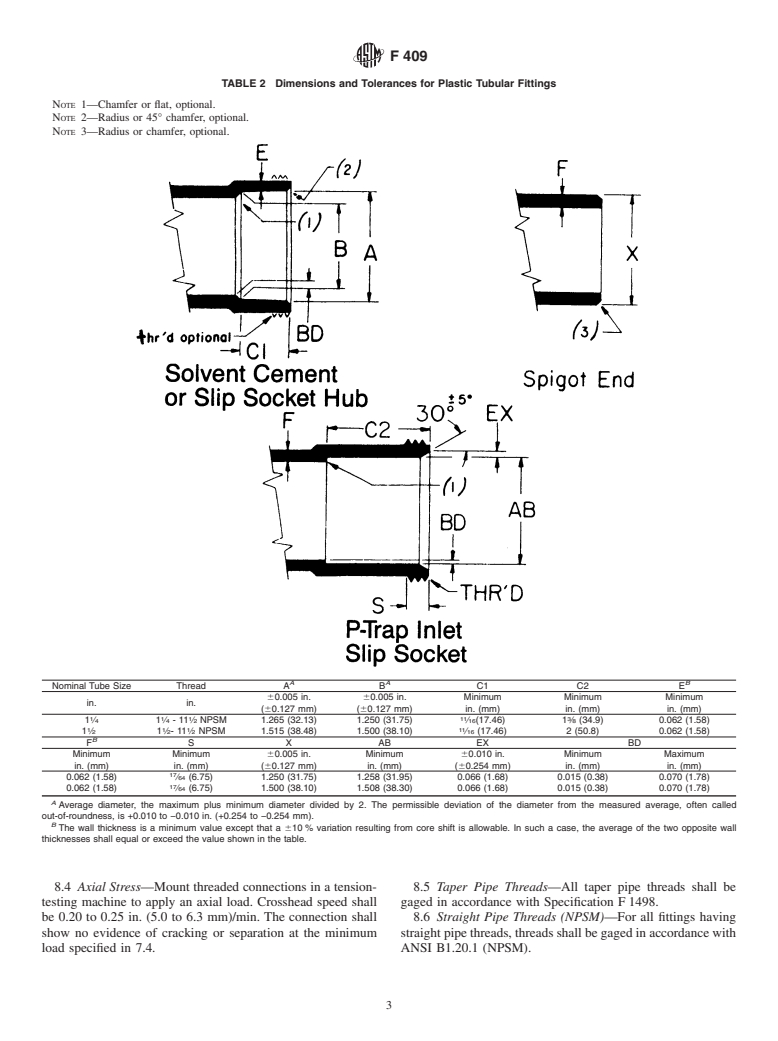 ASTM F409-02 - Standard Specification for Thermoplastic Accessible and Replaceable Plastic Tube and Tubular Fittings