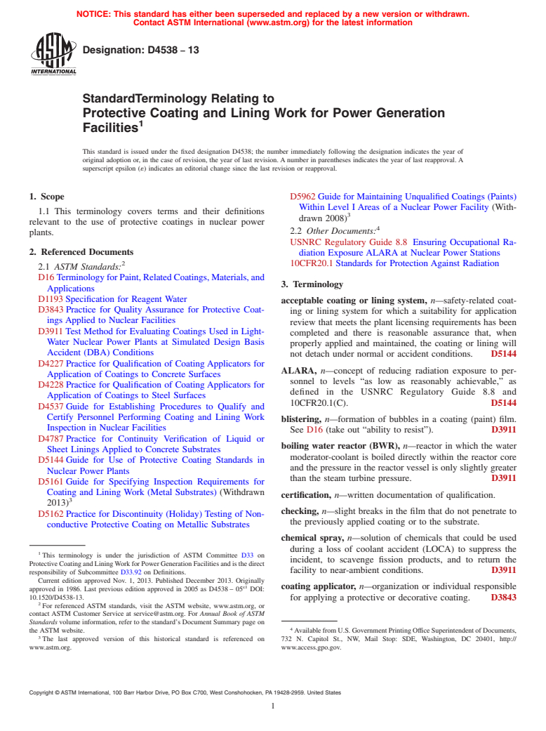 ASTM D4538-13 - Standard Terminology Relating to Protective Coating and Lining Work for Power Generation Facilities