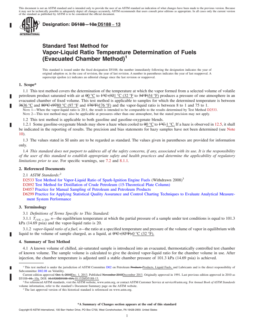 REDLINE ASTM D5188-13 - Standard Test Method for  Vapor-Liquid Ratio Temperature Determination of Fuels (Evacuated   Chamber Method)