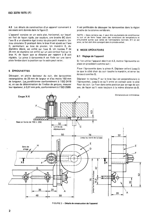 ISO 3378:1975 ISO 3378:1975 - Cuir -- Détermination de la résistance de la fleur a la flexion et de l'indice de gerçure - Page 4 preview