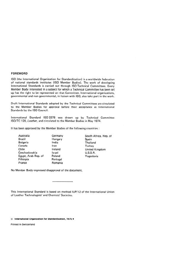 ISO 3378:1975 ISO 3378:1975 - Leather -- Determination of resistance to grain cracking, and of crack index - Page 2 preview