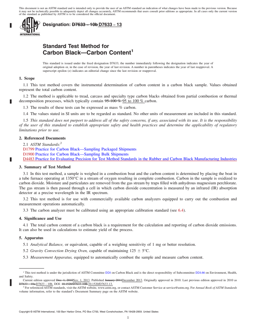 REDLINE ASTM D7633-13 - Standard Test Method for  Carbon Black&mdash;Carbon Content