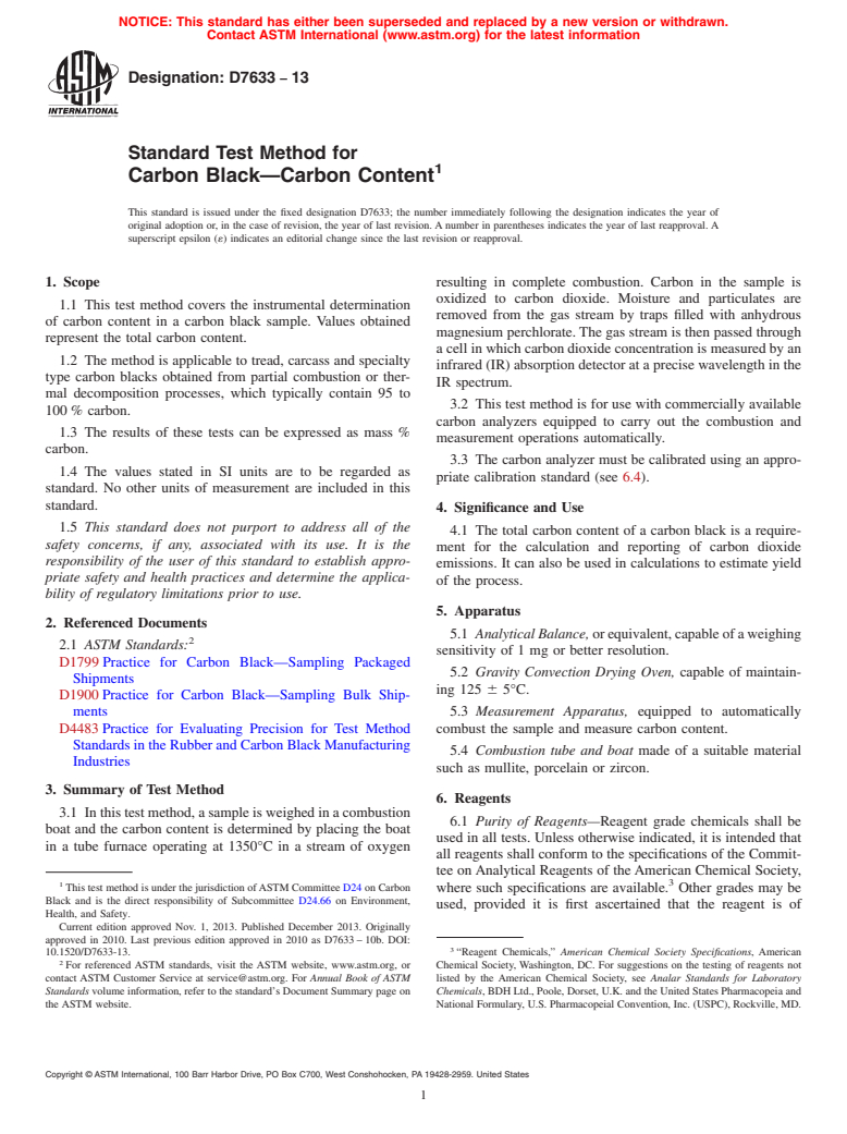 ASTM D7633-13 - Standard Test Method for  Carbon Black&mdash;Carbon Content