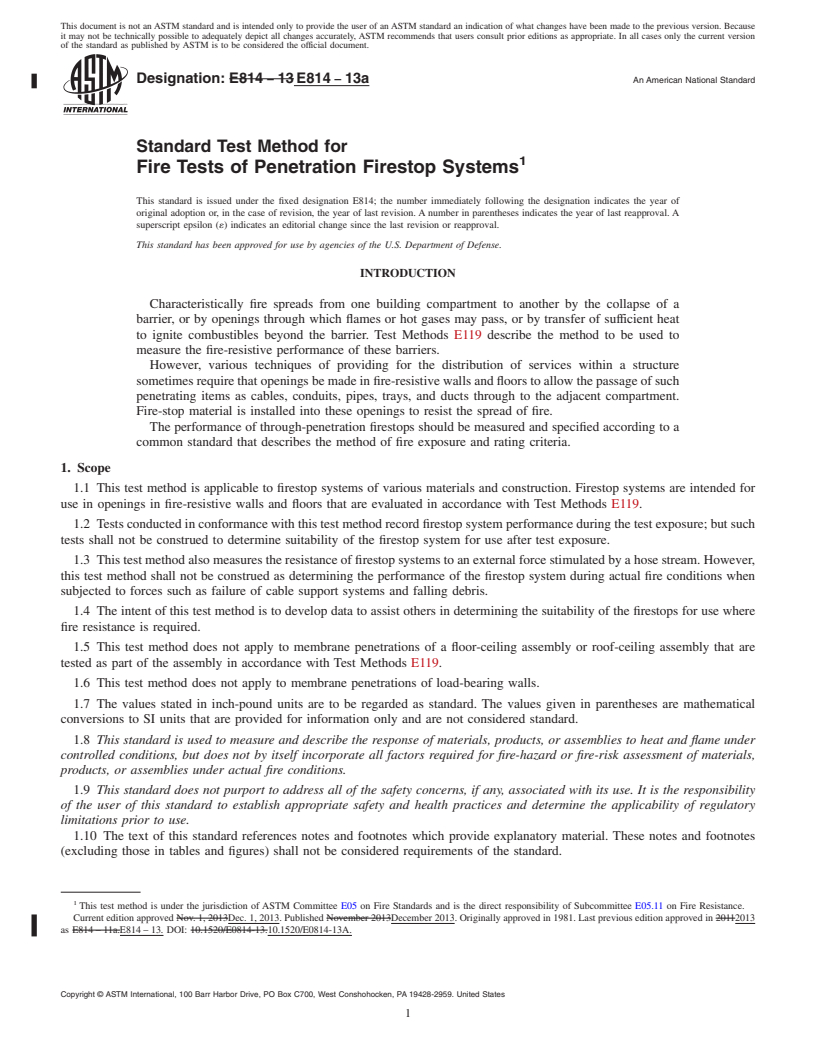 REDLINE ASTM E814-13a - Standard Test Method for  Fire Tests of Penetration Firestop Systems