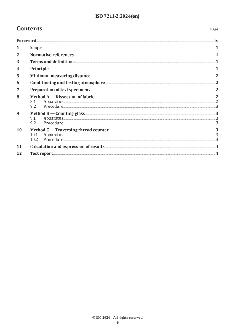 ISO 7211-2:2024 - Textiles — Methods for analysis of woven fabrics construction — Part 2: Determination of number of threads per unit length
Released:22. 08. 2024