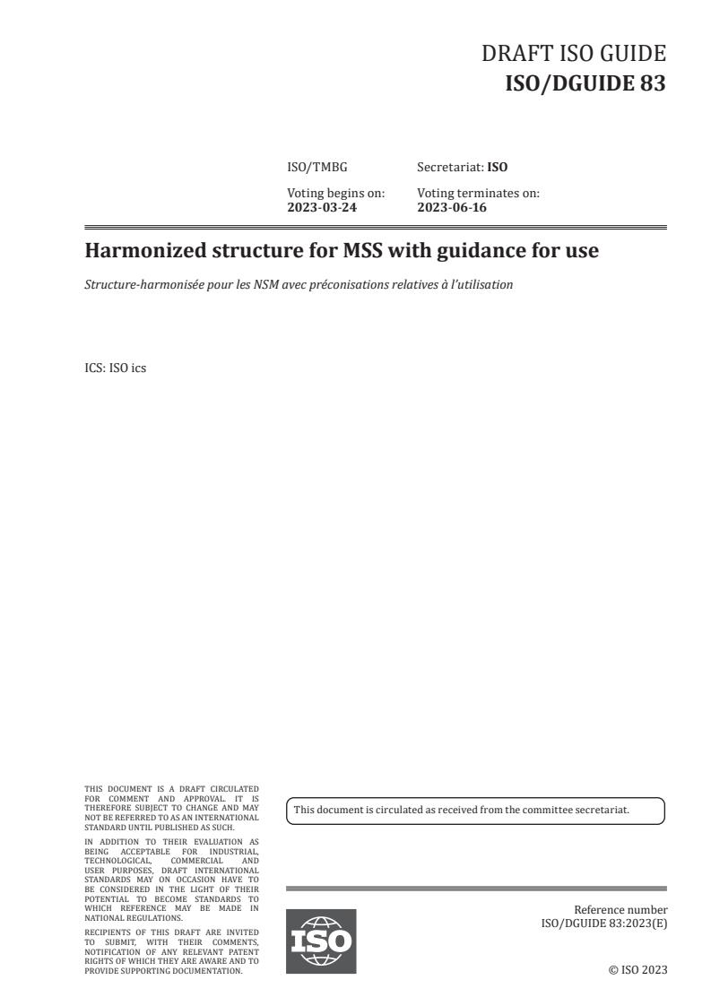 ISO/DGuide 83 - Harmonized structure for MSS with guidance for use
Released:23. 03. 2023