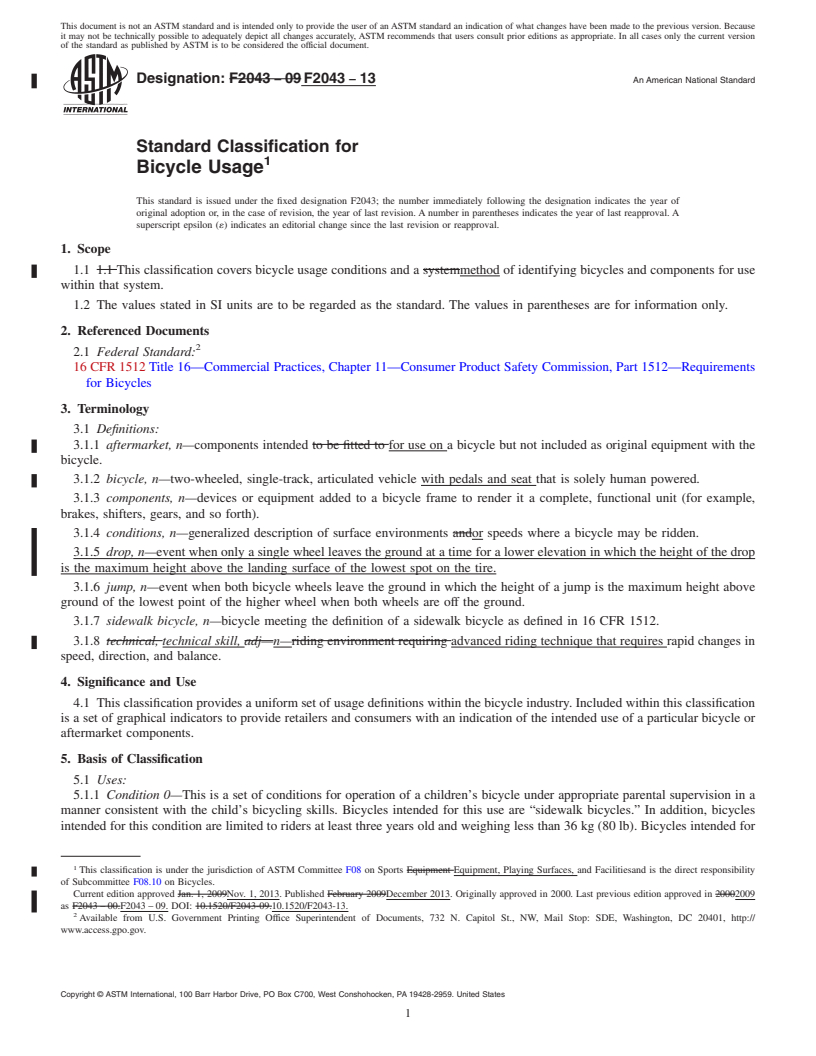 REDLINE ASTM F2043-13 - Standard Classification for Bicycle Usage