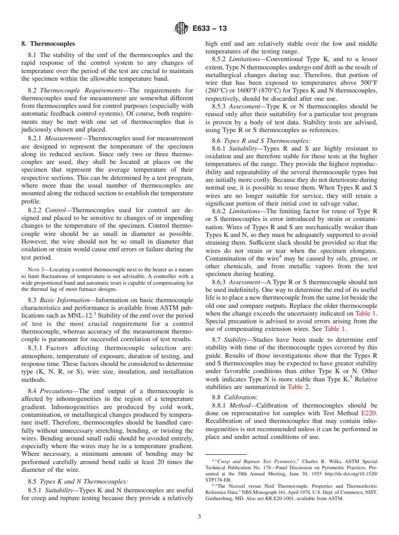 ASTM E633-13 - Standard Guide for  Use of Thermocouples in Creep and Stress-Rupture Testing to  1800&deg;F (1000&deg;C) in Air