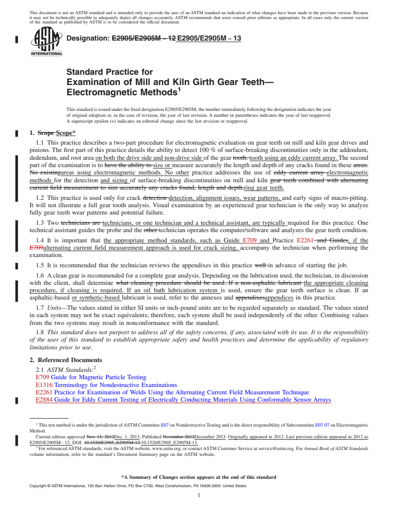 REDLINE ASTM E2905/E2905M-13 - Standard Practice for Examination of Mill and Kiln Girth Gear Teeth&mdash;Electromagnetic  Methods