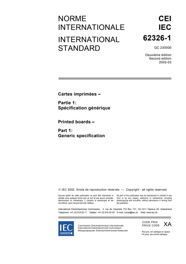 IEC 62326-1:2002 - Printed boards - Part 1: Generic specification