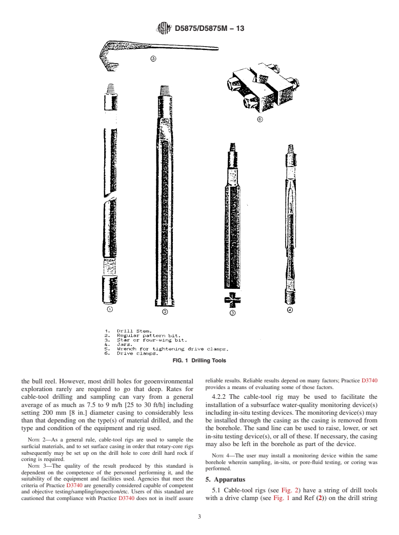 ASTM D5875/D5875M-13 - Standard Guide for  Use of Cable-Tool Drilling and Sampling Methods for Geoenvironmental Exploration and Installation of Subsurface Water-Quality Monitoring Devices