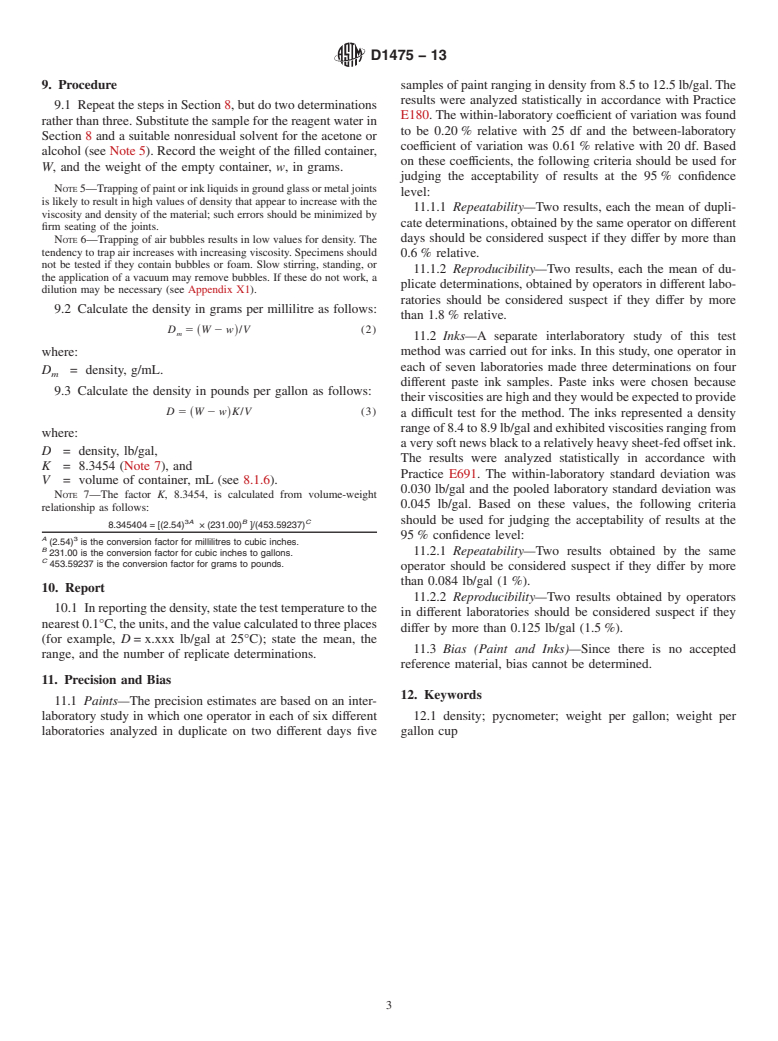 ASTM D1475-13 - Standard Test Method For Density of Liquid Coatings, Inks, and Related Products