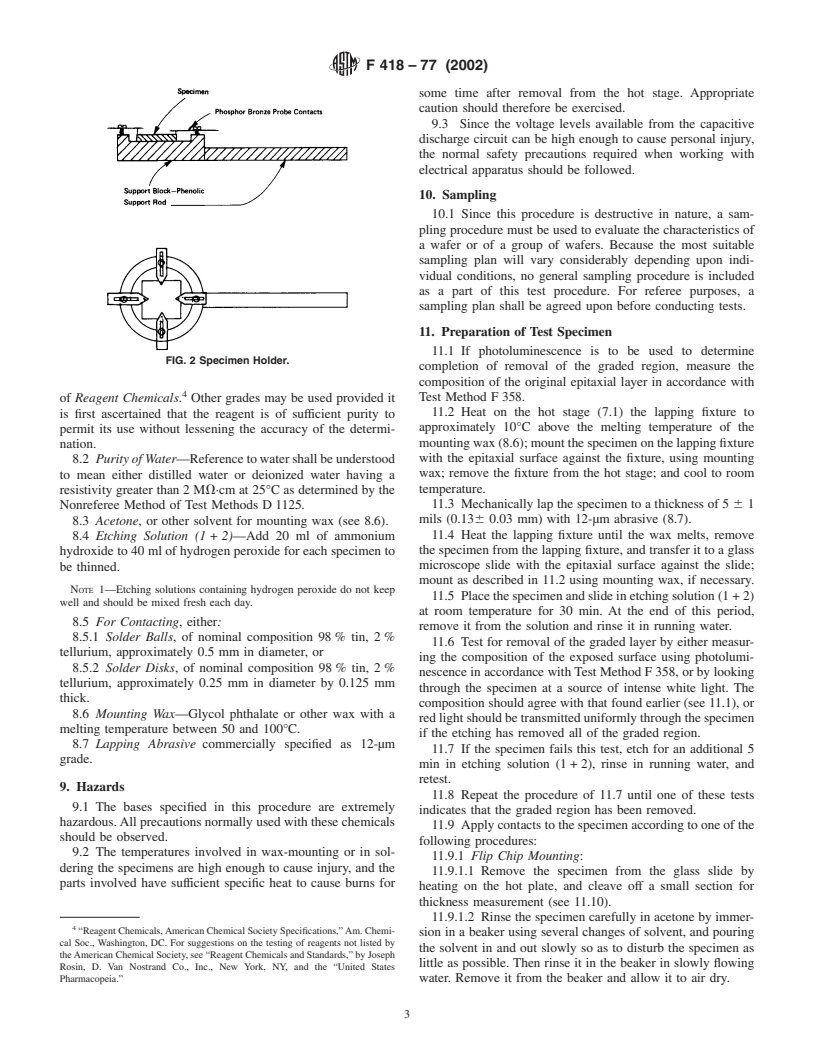 ASTM F418-77(2002) - Standard Practice for Preparation of Samples of the Constant Composition Region of Epitaxial Gallium Arsenide Phosphide for Hall Effect Measurements (Withdrawn 2008)