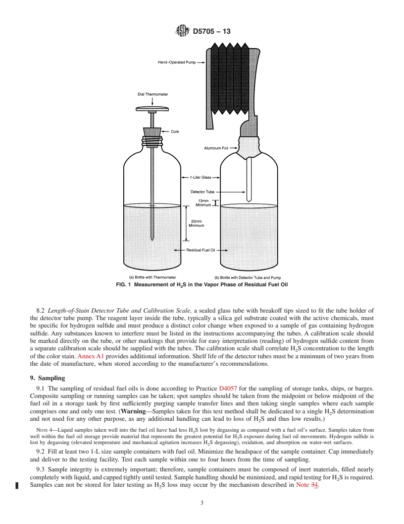 REDLINE ASTM D5705-13 - Standard Test Method for  Measurement of Hydrogen Sulfide in the Vapor Phase Above Residual  Fuel Oils